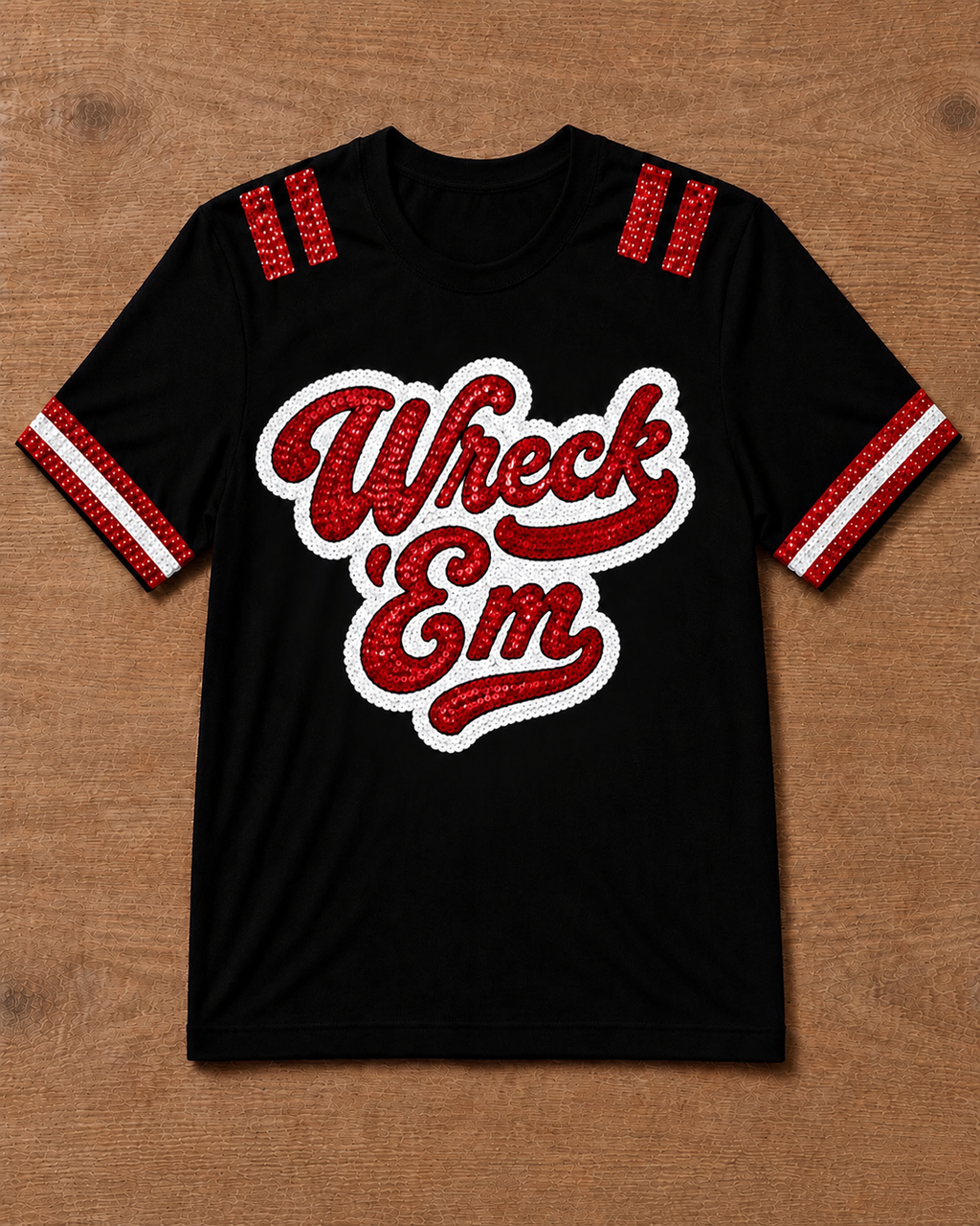 Black Wreck 'Em Varsity Sparkle Tee (Mock Up)